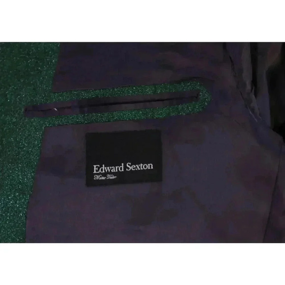 Edward Sexton Savile Row Custom Made for Adam Lambert Green Glitter 3Pc Suit 42L - Picture 12 of 14